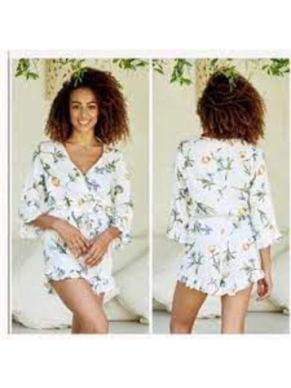 Piyama Harper Shorts Romper Women's M White Purple Floral Coastal Cowgirl NWTs